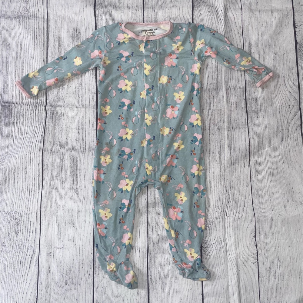 Magnetic Me Teal Floral Footed One-Piece Pajamas